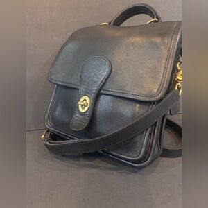 Vintage Coach Station Bag 5130 Black Leather Turnlock Crossbody Satchel